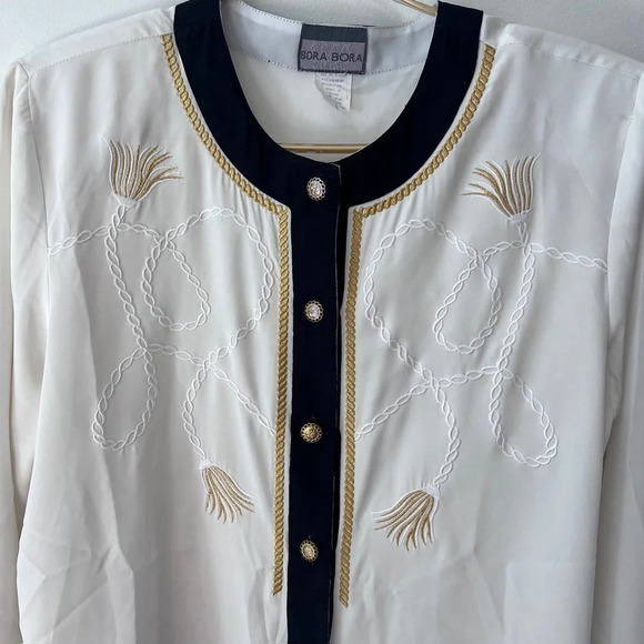 Bora Bora Vintage blouse white button down holiday New Year’s Eve - Picture 5 of 11
